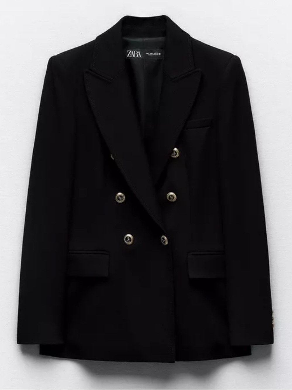 Zara- Black Double-Breasted Blazer with Gold Buttons